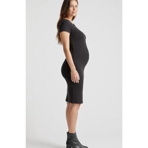 Quince Black Short-Sleeve Midi Maternity Dress